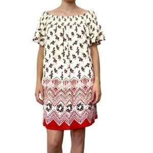 Sandy & Sid Cream Floral Smock Off Shoulder Boho Dress SKU196‎